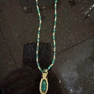 Gold and Green Beaded Pendant Necklace - Women Jewelry